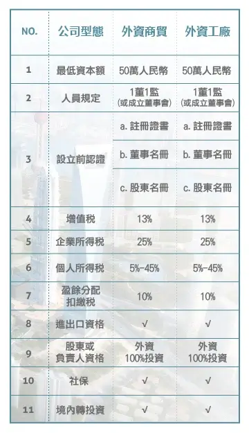 中國公司設立型態比較表